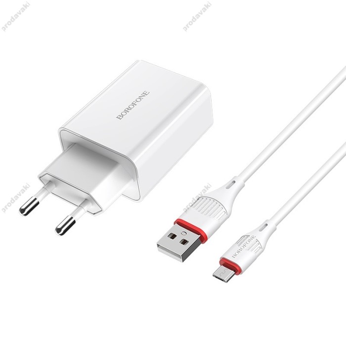 Мережевий зарядний пристрій Borofone BA21A Long single port charger Micro USB cable 18W White