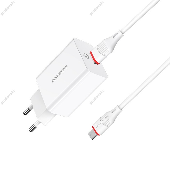 Мережевий зарядний пристрій Borofone BA21A Long single port charger Micro USB cable 18W White