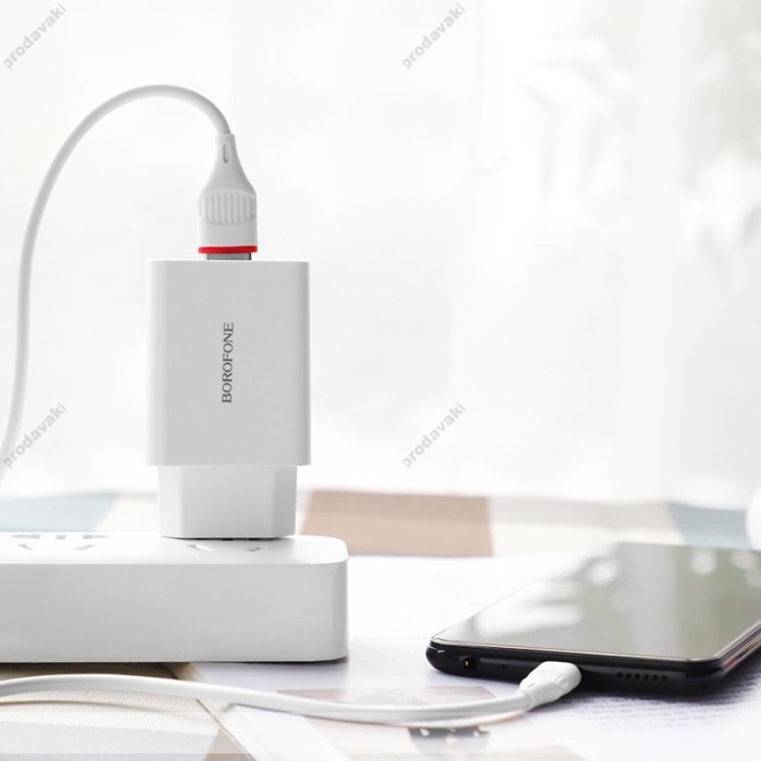 Мережевий зарядний пристрій Borofone BA21A Long single port charger Micro USB cable 18W White
