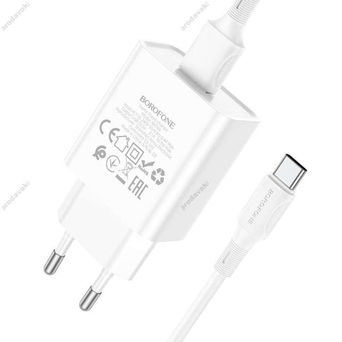 Мережевий зарядний пристрій Borofone BA74A Aspirer single port charger Type-C cable 10.5W White