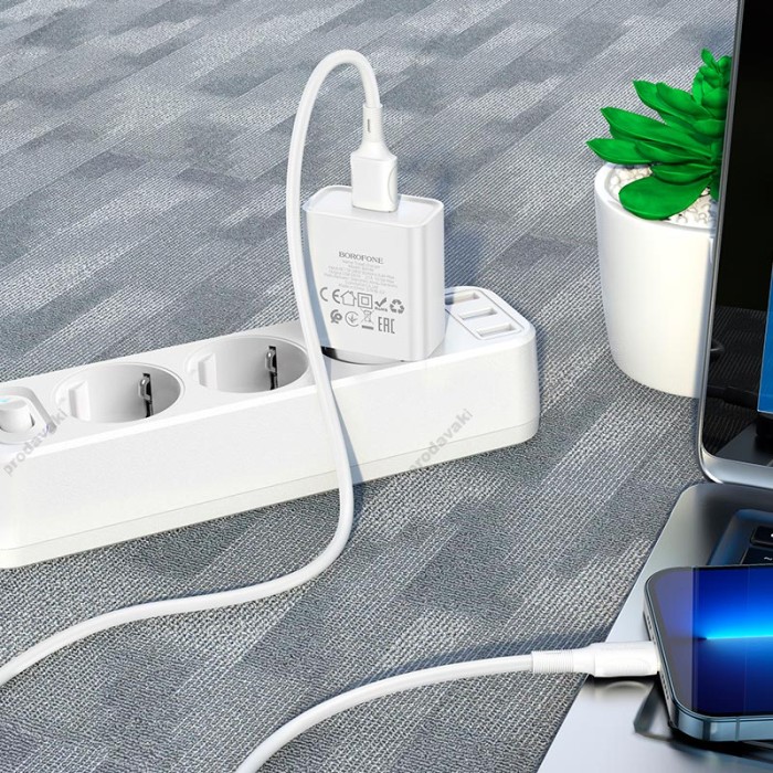 Мережевий зарядний пристрій Borofone BA74A Aspirer single port charger Type-C cable 10.5W White