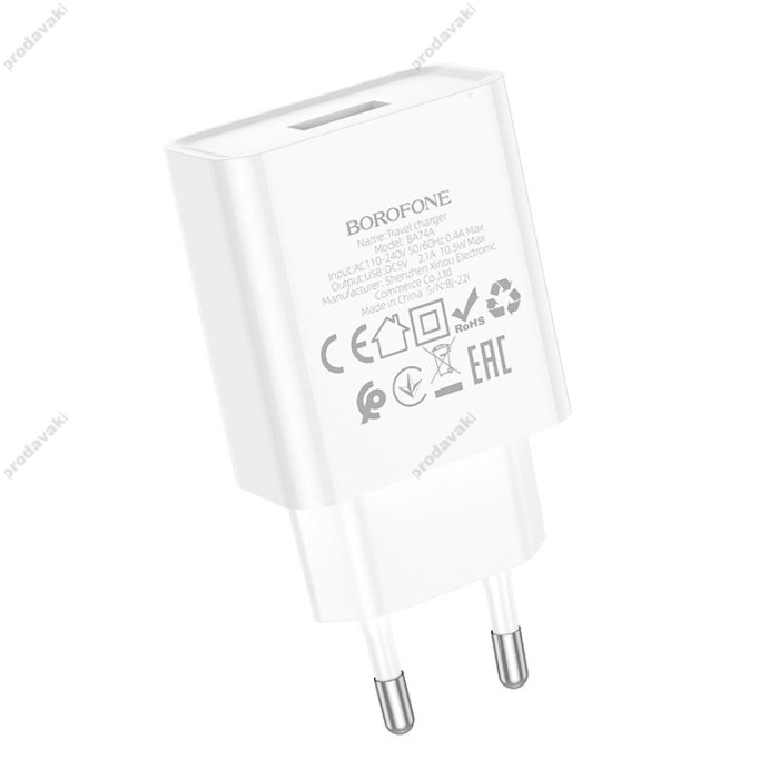 Мережевий зарядний пристрій Borofone BA74A Aspirer single port charger Type-C cable 10.5W White