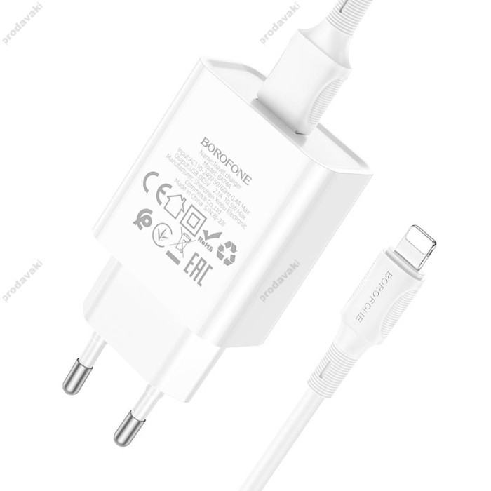 Мережевий зарядний пристрій Borofone BA74A Aspirer single port charger Lightning cable 10.5W White