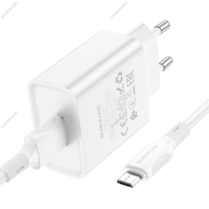 Мережевий зарядний пристрій Borofone BA74A Aspirer single port charger Micro USB cable 10.5W White