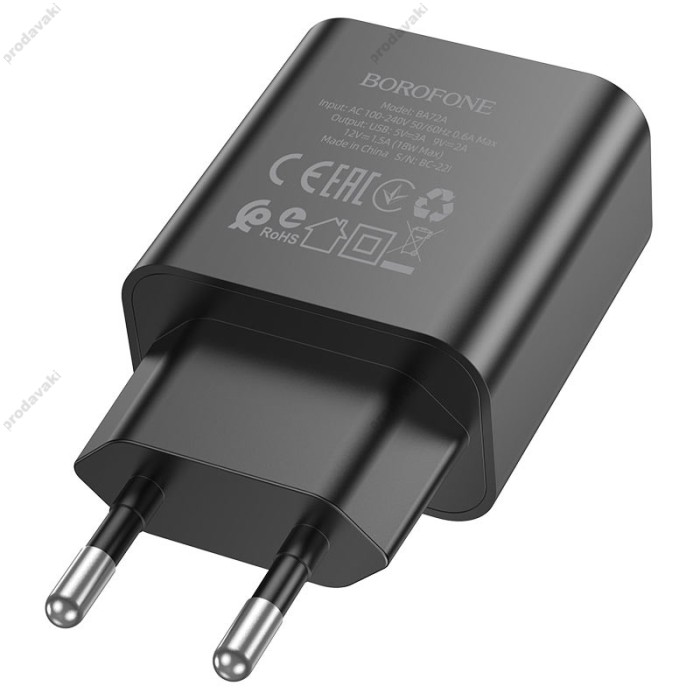 Мережевий зарядний пристрій Borofone BA72A Spring single port charger 18W Black