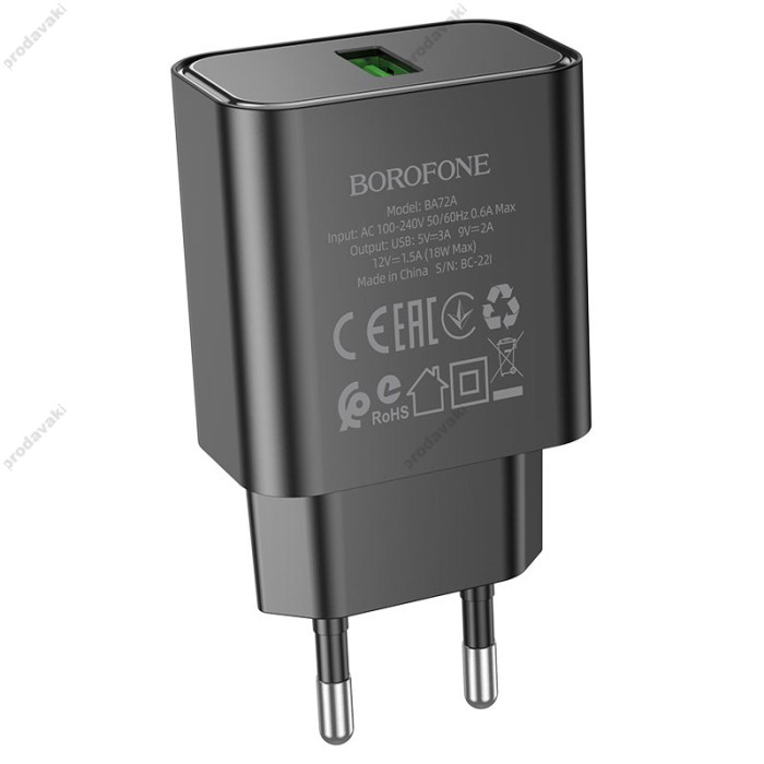 Мережевий зарядний пристрій Borofone BA72A Spring single port charger 18W Black