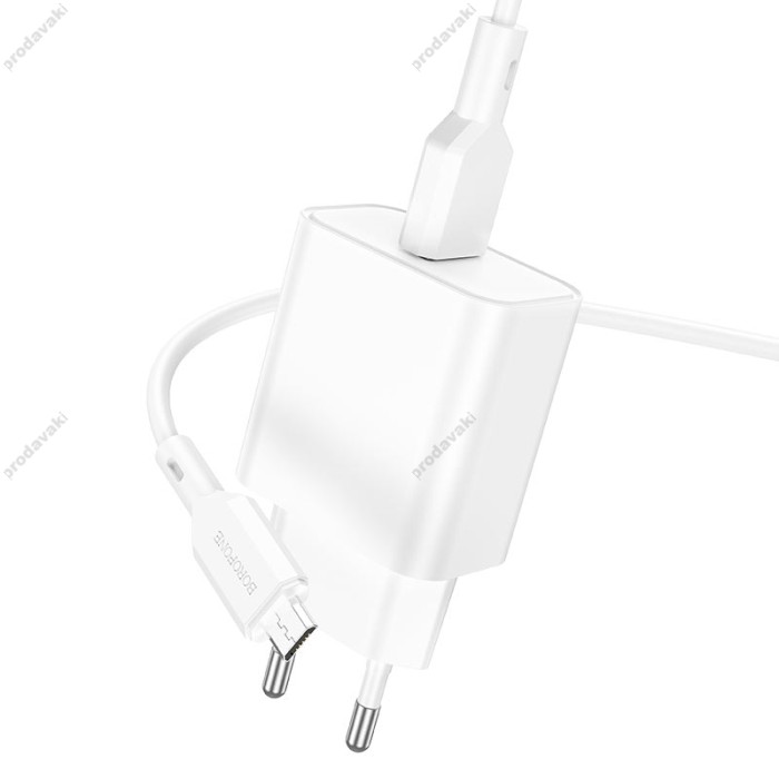 Мережевий зарядний пристрій Borofone BA72A Spring single port charger Micro USB cable 18W White