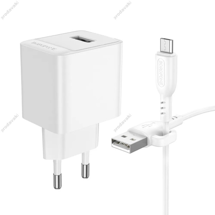 Мережевий зарядний пристрій Borofone BAS11A Frudite single port charger Micro USB cable 10.5W White