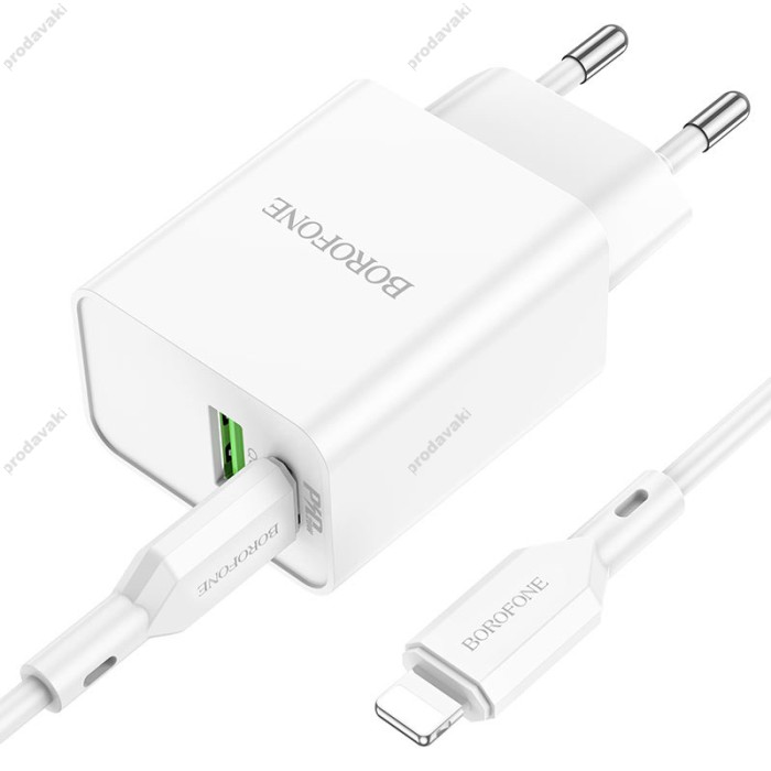 Мережевий зарядний пристрій Borofone BA69A Resource charger Lightning cable 20W White