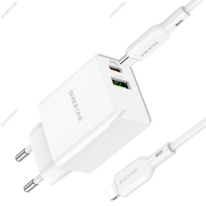 Мережевий зарядний пристрій Borofone BA69A Resource charger Lightning cable 20W White