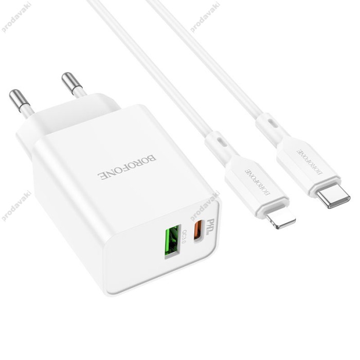 Мережевий зарядний пристрій Borofone BA69A Resource charger Lightning cable 20W White