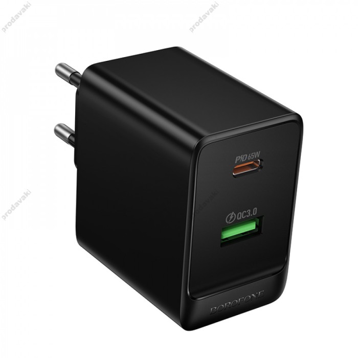 Мережевий зарядний пристрій Borofone BAS17A Erudite GaN charger Type-C cable 65W Black