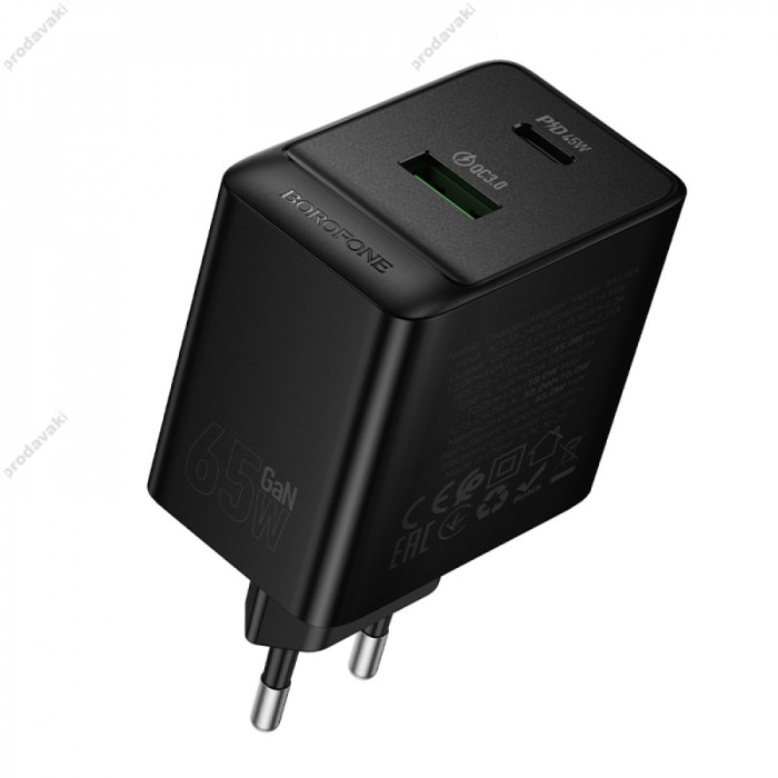 Мережевий зарядний пристрій Borofone BAS17A Erudite GaN charger Type-C cable 65W Black