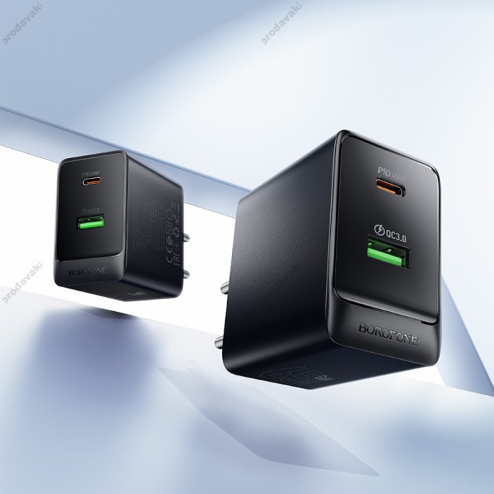 Мережевий зарядний пристрій Borofone BAS17A Erudite GaN charger Type-C cable 65W Black