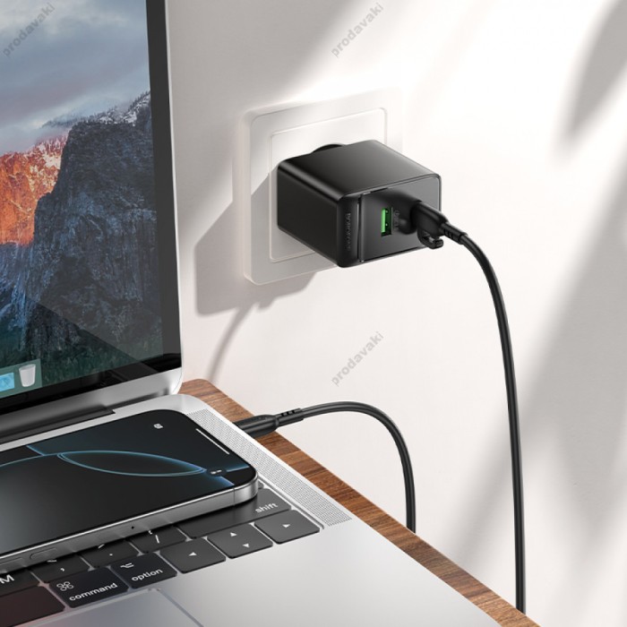 Мережевий зарядний пристрій Borofone BAS17A Erudite GaN charger Type-C cable 65W Black