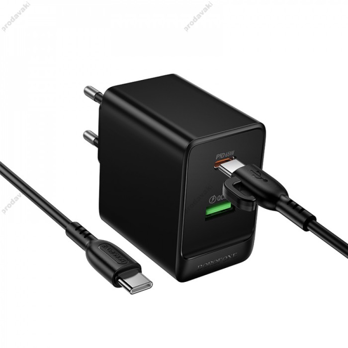 Мережевий зарядний пристрій Borofone BAS17A Erudite GaN charger Type-C cable 65W Black