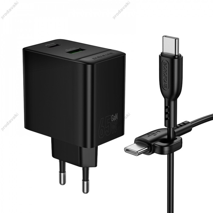 Мережевий зарядний пристрій Borofone BAS17A Erudite GaN charger Type-C cable 65W Black