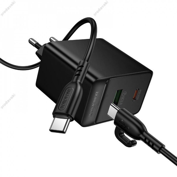 Мережевий зарядний пристрій Borofone BAS17A Erudite GaN charger Type-C cable 65W Black
