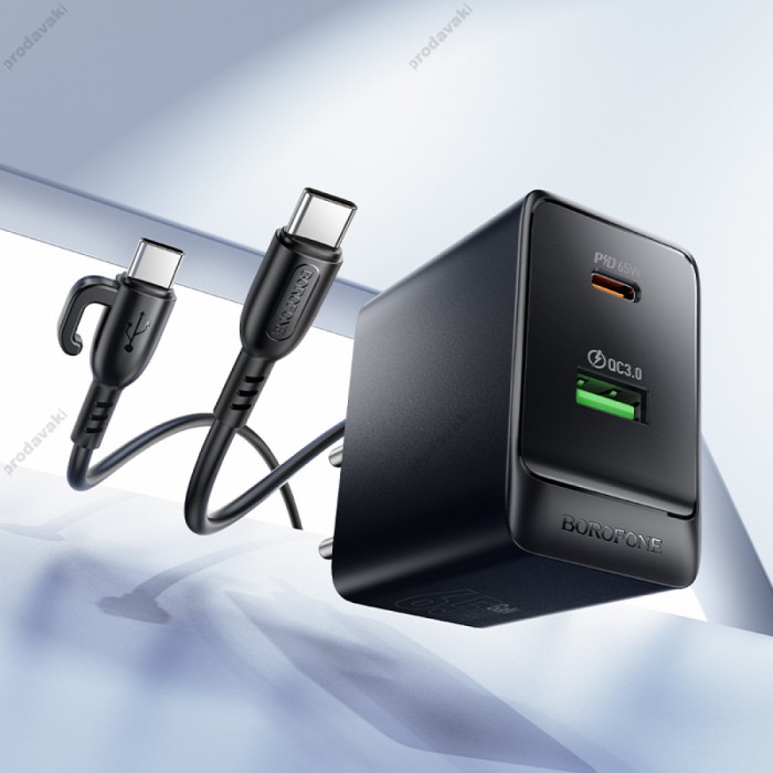 Мережевий зарядний пристрій Borofone BAS17A Erudite GaN charger Type-C cable 65W Black