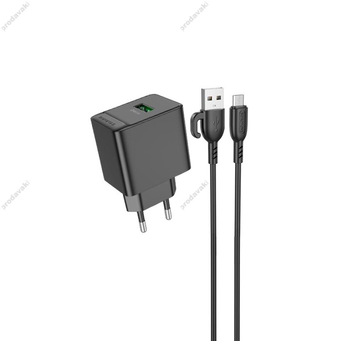 Мережевий зарядний пристрій Borofone BAS12A Erudite single port charger Micro USB cable 18W Black