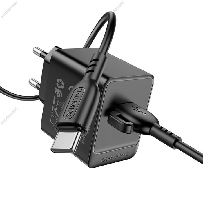 Мережевий зарядний пристрій Borofone BAS12A Erudite single port charger Type-C cable 18W Black