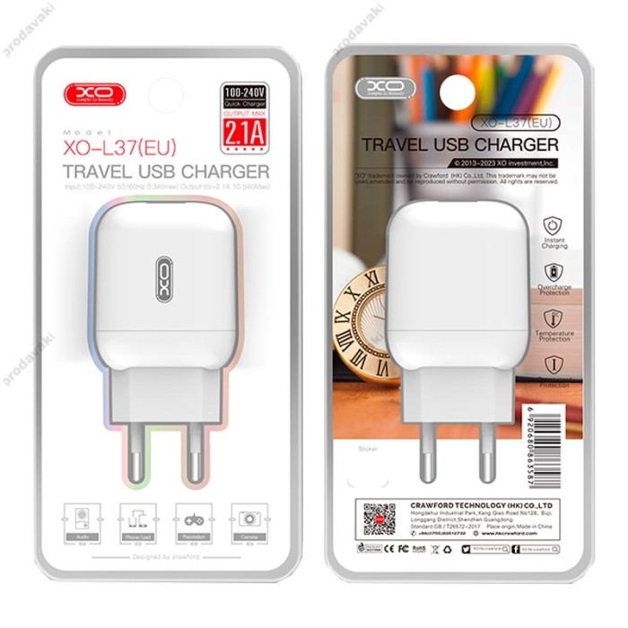 Мережевий зарядний пристрій XO L37 Home charger 10.5W White