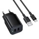 Мережевий зарядний пристрій BOROFONE BAS81A Star dual port charger Type-C cable 10.5W Black