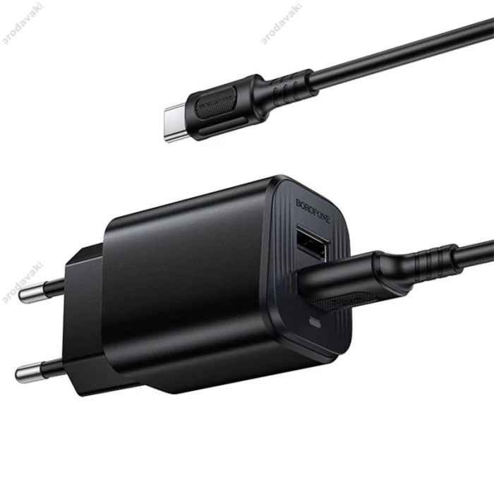 Мережевий зарядний пристрій BOROFONE BAS81A Star dual port charger Type-C cable 10.5W Black