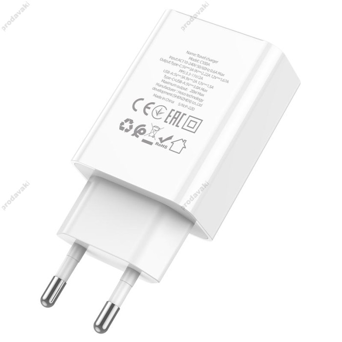 Мережевий зарядний пристрій Hoco C100A charger 20W White