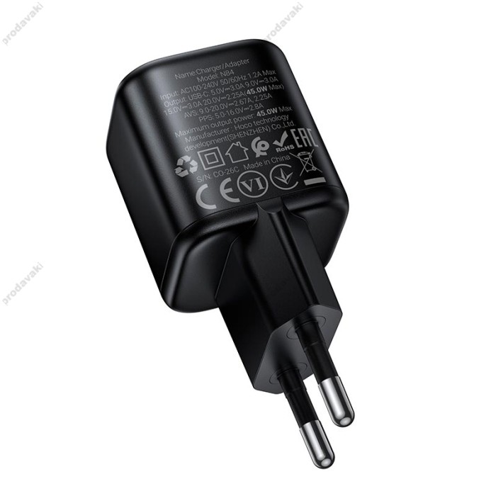 Мережевий зарядний пристрій HOCO N84 Mini single port charger Type-C cable 45W Black