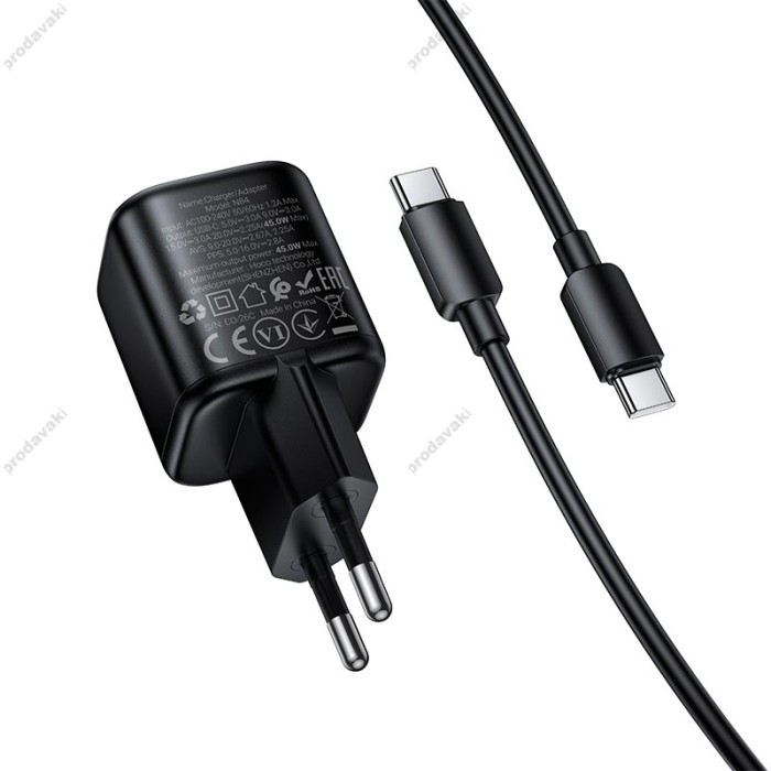 Мережевий зарядний пристрій HOCO N84 Mini single port charger Type-C cable 45W Black