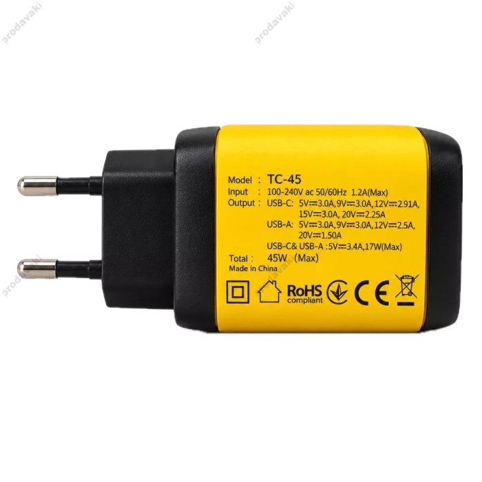Мережевий зарядний пристрій Veron TC-45 GaN Digital Display 45W Black