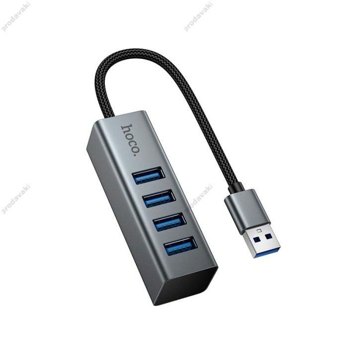 USB-Хаб Hoco HB1B Multifunction Adapter 4в1 converter USB to 4xUSB 3.0 Grey