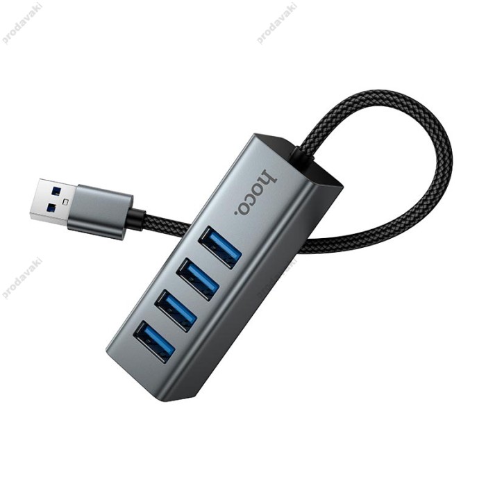 USB-Хаб Hoco HB1B Multifunction Adapter 4в1 converter USB to 4xUSB 3.0 Grey