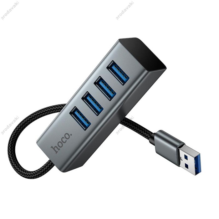 USB-Хаб Hoco HB1B Multifunction Adapter 4в1 converter USB to 4xUSB 3.0 Grey