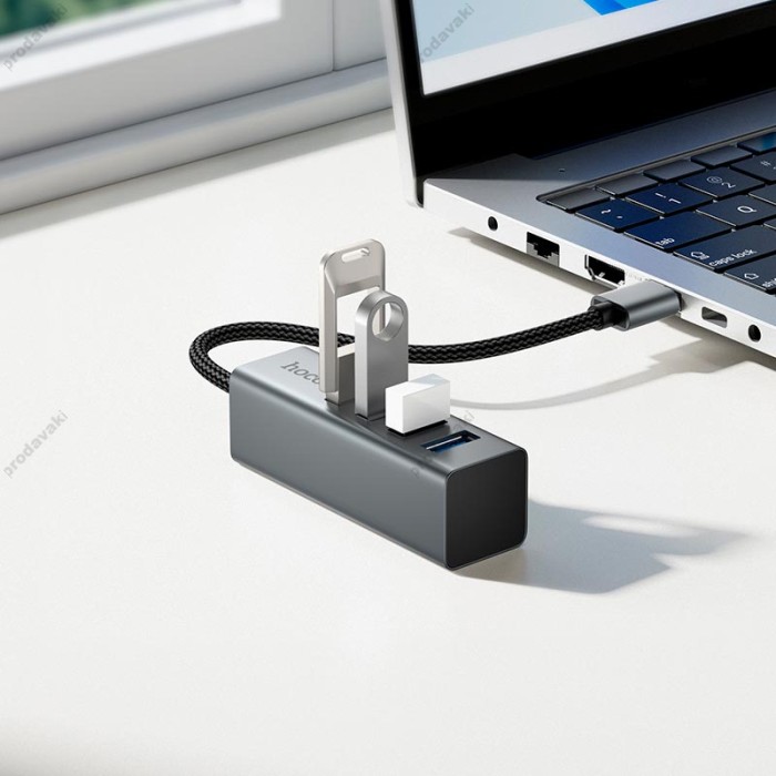 USB-Хаб Hoco HB1B Multifunction Adapter 4в1 converter USB to 4xUSB 3.0 Grey