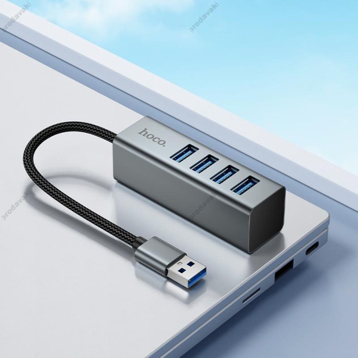 USB-Хаб Hoco HB1B Multifunction Adapter 4в1 converter USB to 4xUSB 3.0 Grey