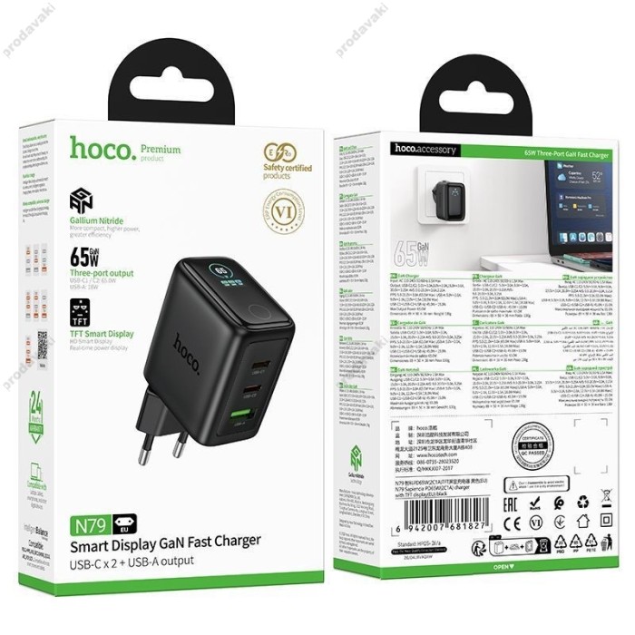 Мережевий зарядний пристрій HOCO N79 charger with TFT display 65W Black
