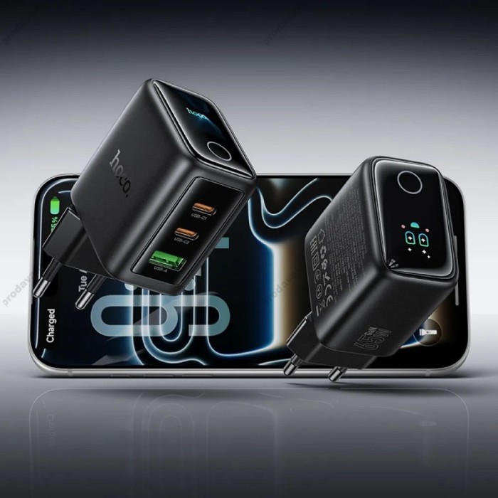 Мережевий зарядний пристрій HOCO N79 charger with TFT display 65W Black