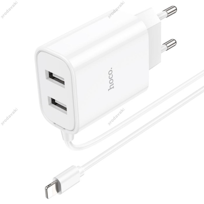 Мережевий зарядний пристрій Hoco C103A Courser dual-port charger Lightning cable 10.5W White