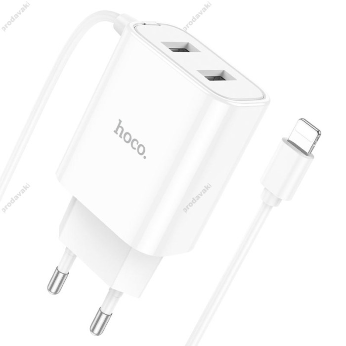 Мережевий зарядний пристрій Hoco C103A Courser dual-port charger Lightning cable 10.5W White