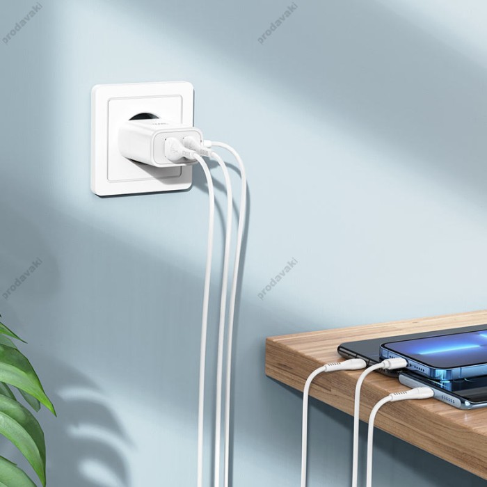 Мережевий зарядний пристрій Hoco C103A Courser dual-port charger Lightning cable 10.5W White