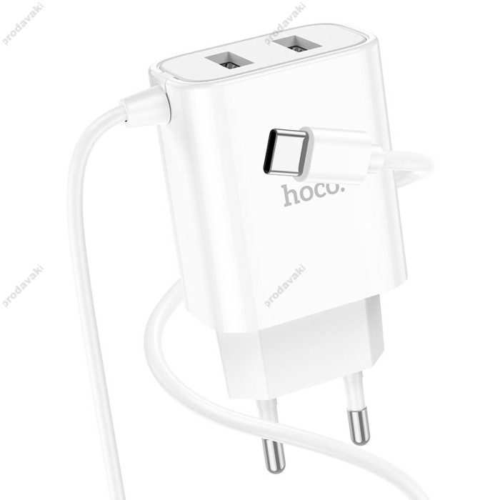 Мережевий зарядний пристрій Hoco C103A Courser dual-port charger Type-C cable 10.5W White