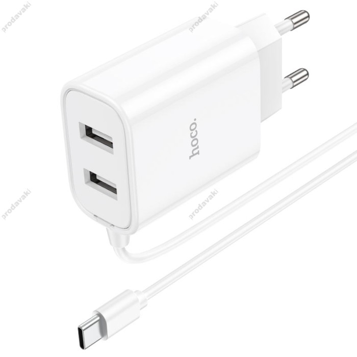 Мережевий зарядний пристрій Hoco C103A Courser dual-port charger Type-C cable 10.5W White