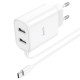 Мережевий зарядний пристрій Hoco C103A Courser dual-port charger Type-C cable 10.5W White