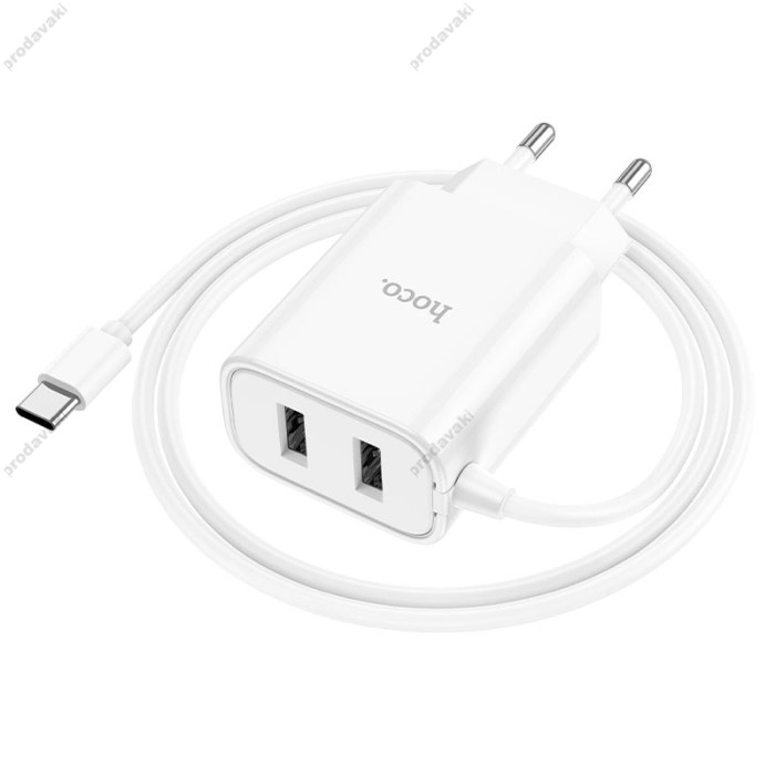 Мережевий зарядний пристрій Hoco C103A Courser dual-port charger Type-C cable 10.5W White