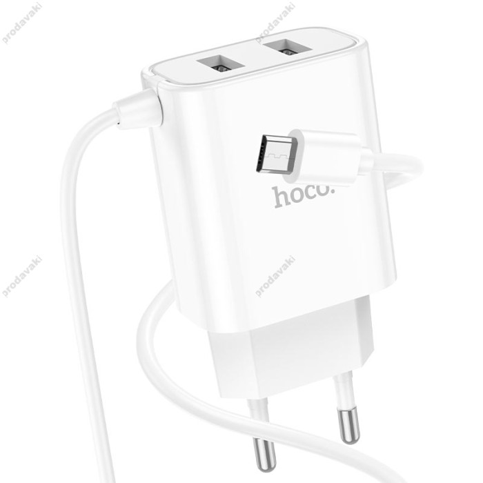 Мережевий зарядний пристрій Hoco C103A Courser dual-port charger Micro USB cable 10.5W White