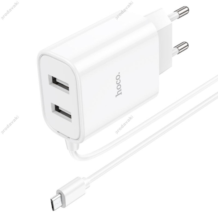 Мережевий зарядний пристрій Hoco C103A Courser dual-port charger Micro USB cable 10.5W White