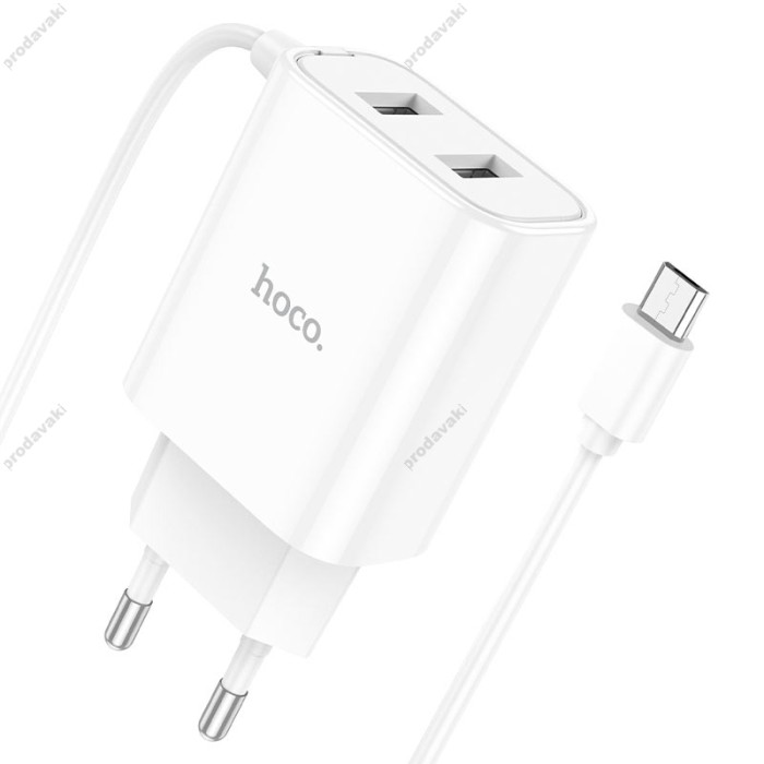 Мережевий зарядний пристрій Hoco C103A Courser dual-port charger Micro USB cable 10.5W White