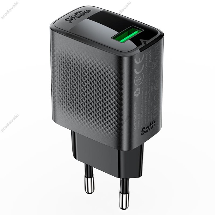 Мережевий зарядний пристрій ACEFAST A90 GaN single charger 18W Black